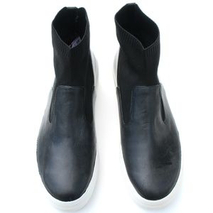 ZARA WOMAN BLACK/WHITE LEATHER/FABRIC ANKLE BOOTS